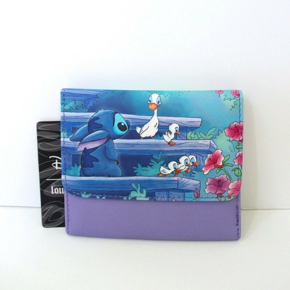 Loungefly Bags Loungefly Disney Lilo Stitch Ducklings Faux Leather Flap Wallet Purple Poshmark